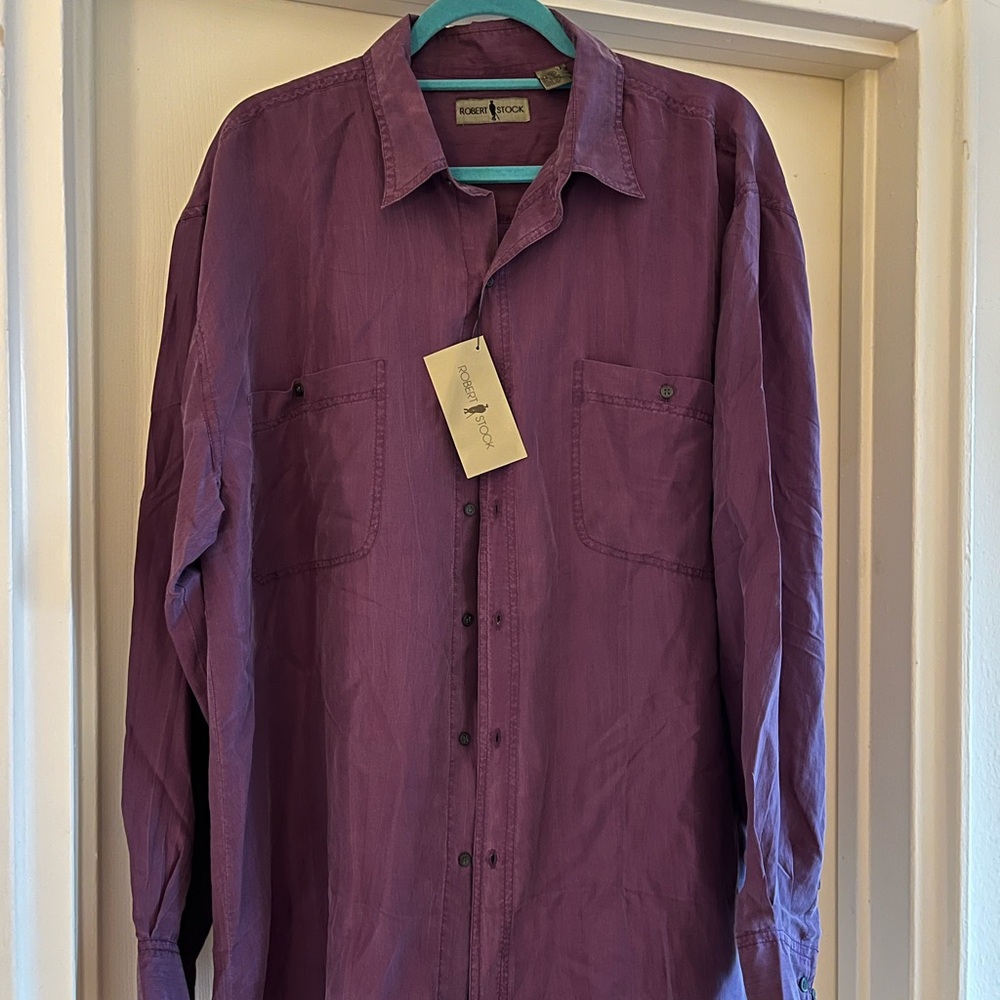 Robert Stock Plum Silk Button Down 1990s